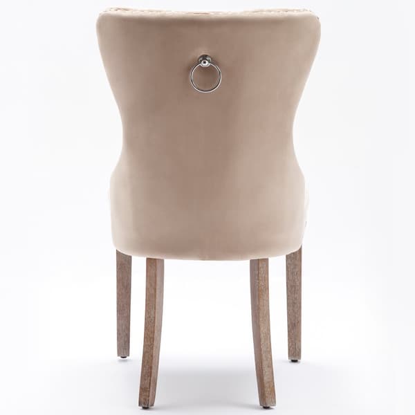 Set med 4 sammetsstolar - Ben i massivt trä - Beige