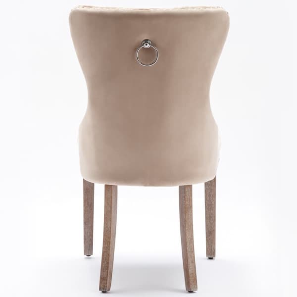 Set med 4 sammetsstolar - Ben i massivt trä - Beige