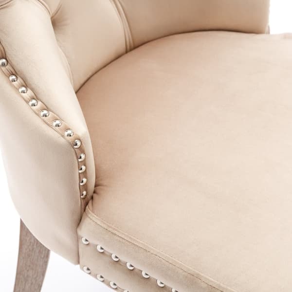Set med 4 sammetsstolar - Ben i massivt trä - Beige