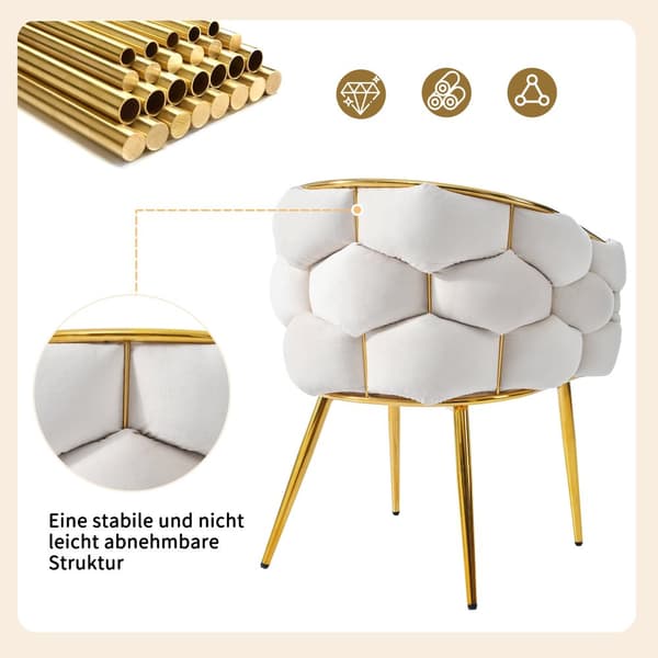Gondolituoli vapaa-ajan tuoli samettikangasta - kultaiset metallijalat - beige
