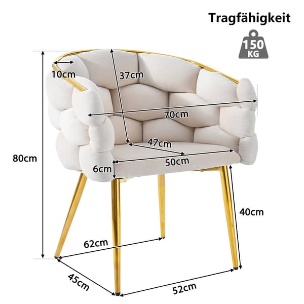 Gondolituoli vapaa-ajan tuoli samettikangasta - kultaiset metallijalat - beige