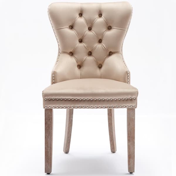 6 samettituolin sarja - Massiivipuiset jalat - Beige