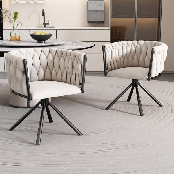 Sæt med 2 fløjlsstole med armlæn - Metalben - Beige