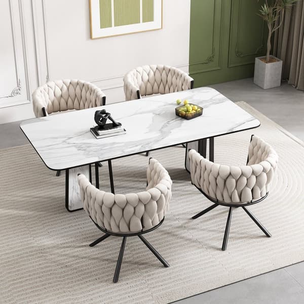 4 samettituolin sarja käsinojilla - Metallijalat - Beige
