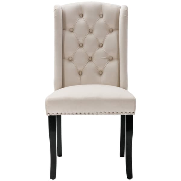 Set med 2 sammetstolar med ekben - dekorerade med nitar - Beige
