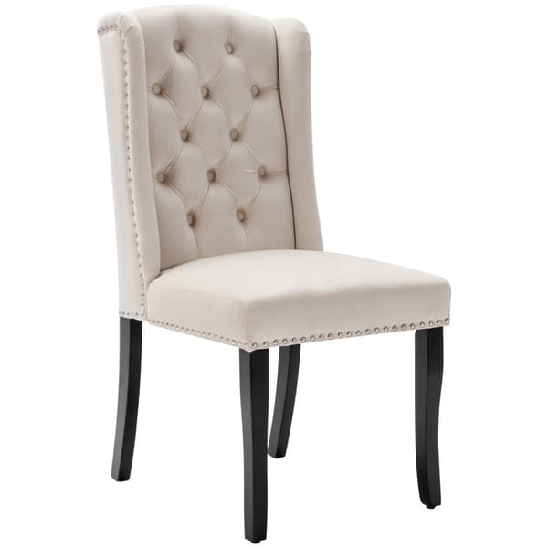 Set med 2 sammetstolar med ekben - dekorerade med nitar - Beige