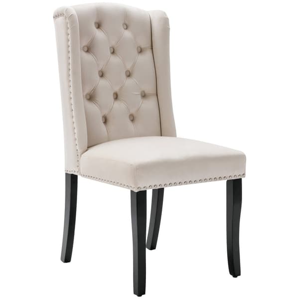 Set med 2 sammetstolar med ekben - dekorerade med nitar - Beige