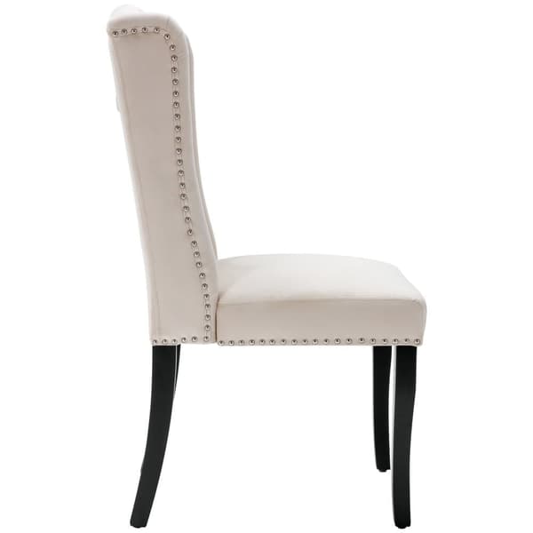 Set med 2 sammetstolar med ekben - dekorerade med nitar - Beige