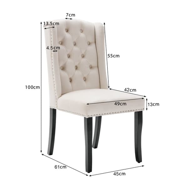 Set med 2 sammetstolar med ekben - dekorerade med nitar - Beige