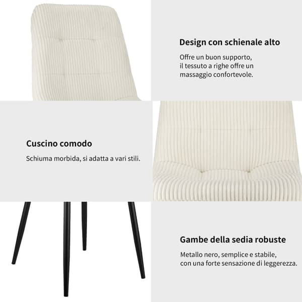Sæt med 4 spisebordsstole - Metaltekstur - Fløjlsstof - Beige