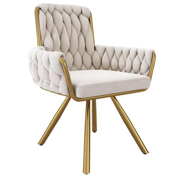Velour stol med armlæn - gyldne metalben - beige