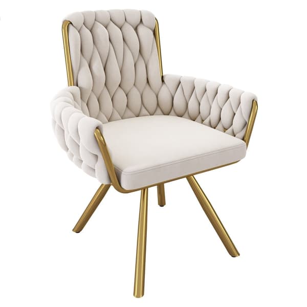 Velour stol med armlæn - gyldne metalben - beige
