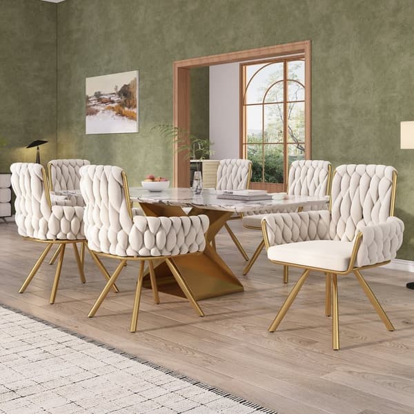 6 samettituolin sarja käsinojilla - kultaiset metallijalat - beige