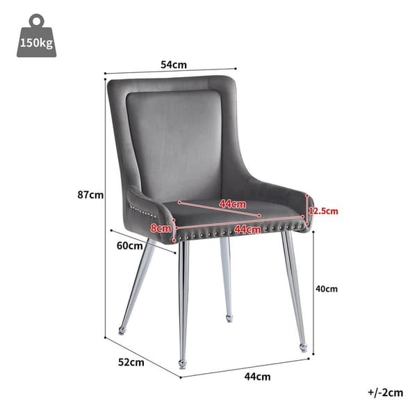 Grå matstolar av hög kvalitet, 2 stolar, sminkstolar, järnben, unikt designade stolar, justerbara ben