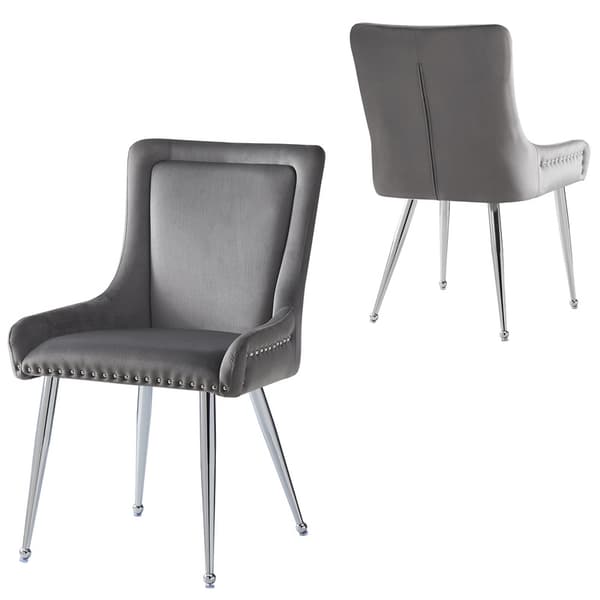 Grå matstolar av hög kvalitet, 2 stolar, sminkstolar, järnben, unikt designade stolar, justerbara ben