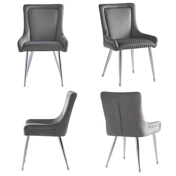 Grå matstolar av hög kvalitet, 2 stolar, sminkstolar, järnben, unikt designade stolar, justerbara ben