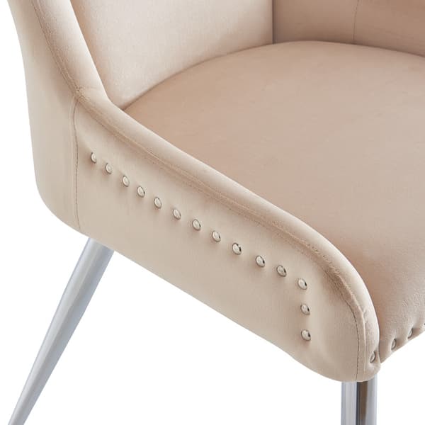 Beige högkvalitativa matstolar i sammet, 2 stolar, fåfänga stol, galvaniserade silverjärnben, unik design, justerbara ben