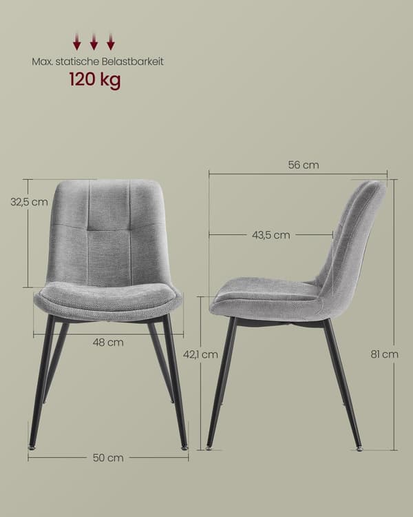 Ruokapöydän tuoli, VASAGLE KDC151G01, 56x50x81 cm, Pigeon Grey