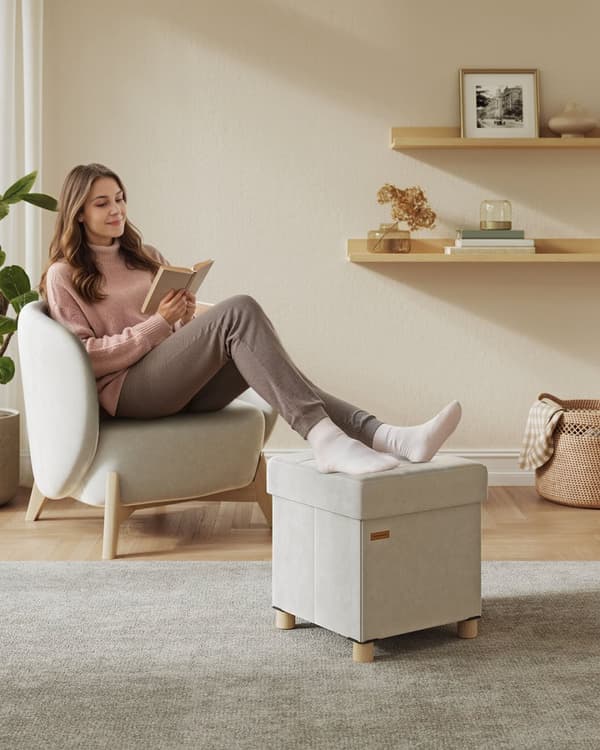 Istuintaburetti säilytystilalla, SONGMICS LSF0516W02, 38x38x40 cm, kappuchino beige