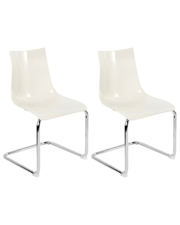 Sett med 2 Spisestoler Off White Plastsete Cantilever Metallben Stoler