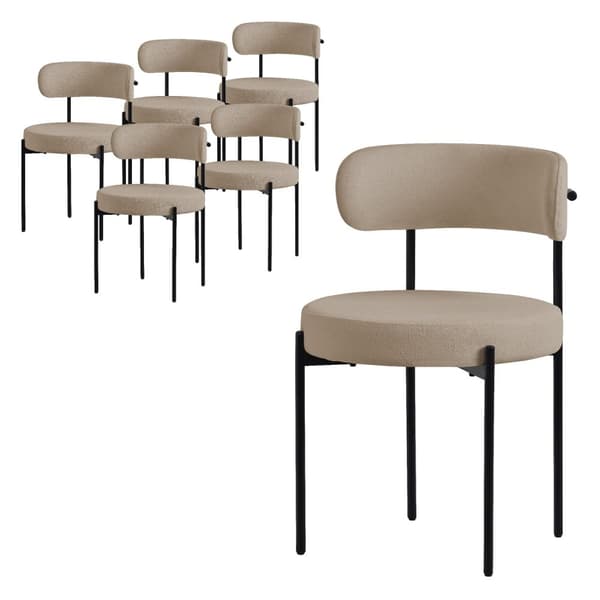 ML-Design spisestuestole sæt af 6, køkkenstol i teddystof brun, stuestol med ryglæn, polstrede stole med sorte metalben, ergonomisk loungestol, stol