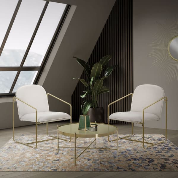 ML-Design set om 2 fåtöljer beige, relaxfåtölj med mjuk klädsel & gyllene stålram, stoppad loungefåtölj med arm och ryggstöd, stoppad fåtölj för