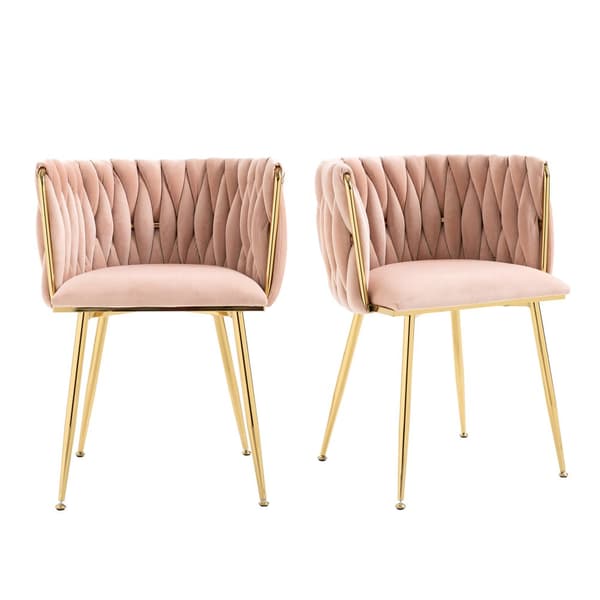 2-pack moderna sammetsstolar med guldfärgade metallben – elegant handvävd design och mjuka dynor för matsal, vardagsrum eller sovrum