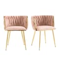 Miniatyrbild 5 av 11: 2-pack moderna sammetsstolar med guldfärgade metallben – elegant handvävd design och mjuka dynor för matsal, vardagsrum eller sovrum