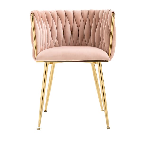 2-pack moderna sammetsstolar med guldfärgade metallben – elegant handvävd design och mjuka dynor för matsal, vardagsrum eller sovrum