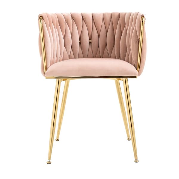 2-pack moderna sammetsstolar med guldfärgade metallben – elegant handvävd design och mjuka dynor för matsal, vardagsrum eller sovrum