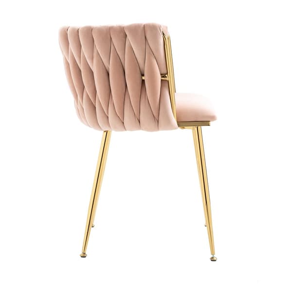 2-pack moderna sammetsstolar med guldfärgade metallben – elegant handvävd design och mjuka dynor för matsal, vardagsrum eller sovrum