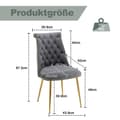 Miniatyrbild 4 av 11: Set med 2 mjuka sammetsstolar med lätt vadderad rygg och guldfärgade metallben – moderna matstolar och fåtöljer för vardagsrum och matsal