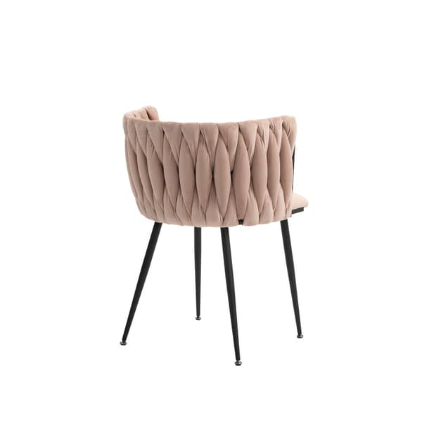 Modernt set med 2 sammetsstolar – elegant handvävt ryggstöd, guldfärgade metallben och mjuk sits