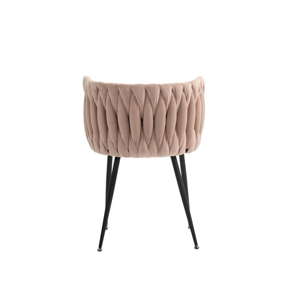 Modernt set med 2 sammetsstolar – elegant handvävt ryggstöd, guldfärgade metallben och mjuk sits