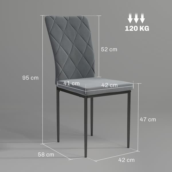 Rootz 4 set matsalstolar - sammet -utseende klädd - moderna matsalstolar - ergonomisk komfort - 42x58x95cm - grå