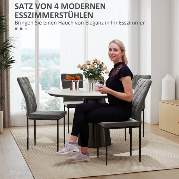 Rootz 4 set matsalstolar - sammet -utseende klädd - moderna matsalstolar - ergonomisk komfort - 42x58x95cm - grå