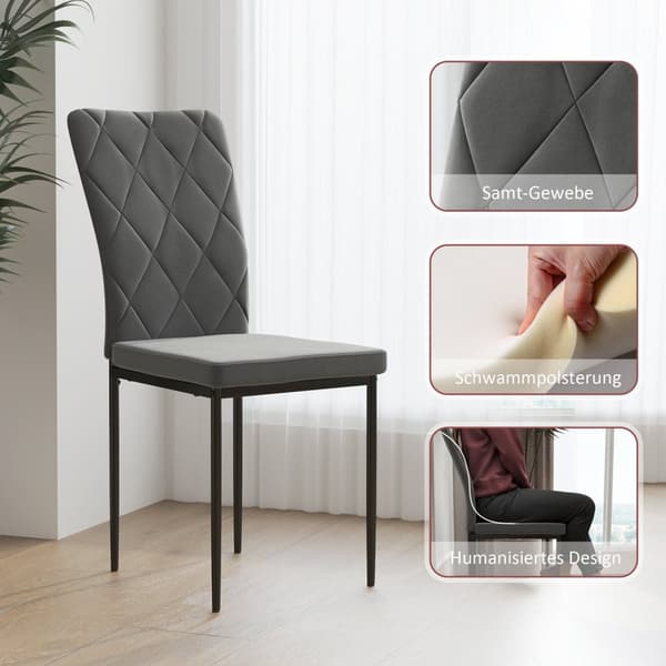 Rootz 4 set matsalstolar - sammet -utseende klädd - moderna matsalstolar - ergonomisk komfort - 42x58x95cm - grå