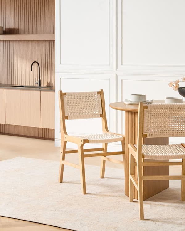 Sett med 2 Spisestoler Brun Beige Gummitre Ramme Papirsnor Sete og ryggstøtte Spisestue Boho