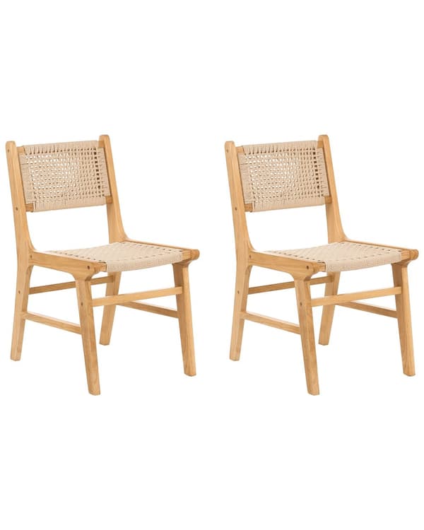 Sett med 2 Spisestoler Brun Beige Gummitre Ramme Papirsnor Sete og ryggstøtte Spisestue Boho
