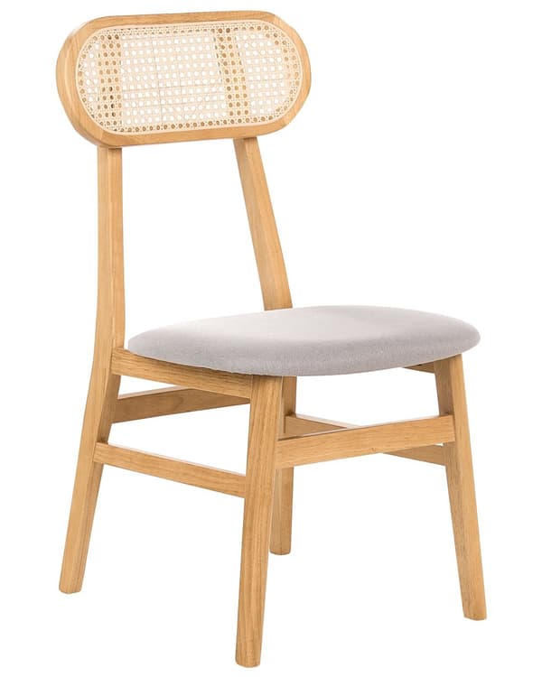 Sett med 2 Spisestoler Lysebrun Polyester Polstrede Seter Rotting Ryggstøtte Gummi Tre Ramme Wiener Flette Armløs Retro Stil