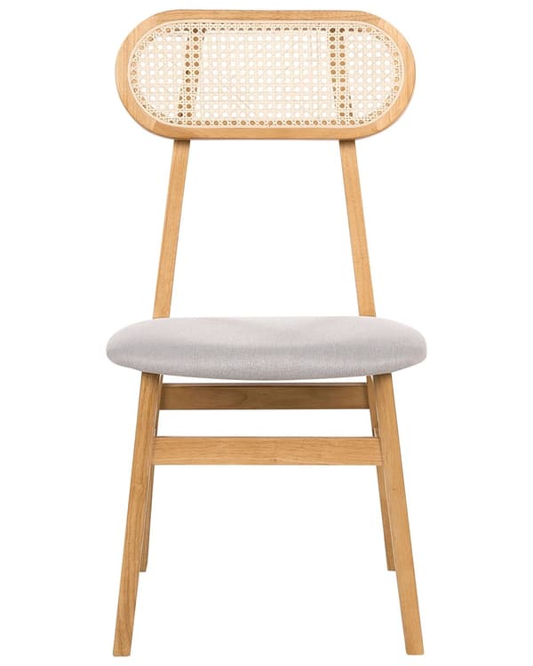 Sett med 2 Spisestoler Lysebrun Polyester Polstrede Seter Rotting Ryggstøtte Gummi Tre Ramme Wiener Flette Armløs Retro Stil