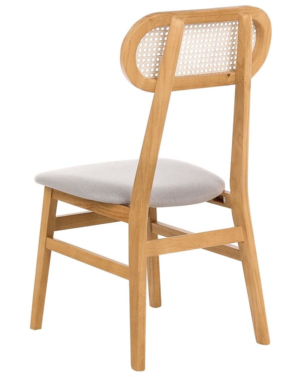 Sett med 2 Spisestoler Lysebrun Polyester Polstrede Seter Rotting Ryggstøtte Gummi Tre Ramme Wiener Flette Armløs Retro Stil