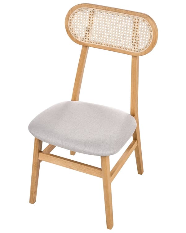 Sett med 2 Spisestoler Lysebrun Polyester Polstrede Seter Rotting Ryggstøtte Gummi Tre Ramme Wiener Flette Armløs Retro Stil