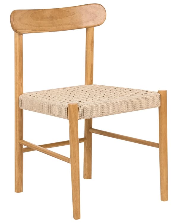 Sett med 2 Spisestoler Brunt og Beige Gummitre Ramme Papirsnor Seter Armløs Retro Stil Spisestue