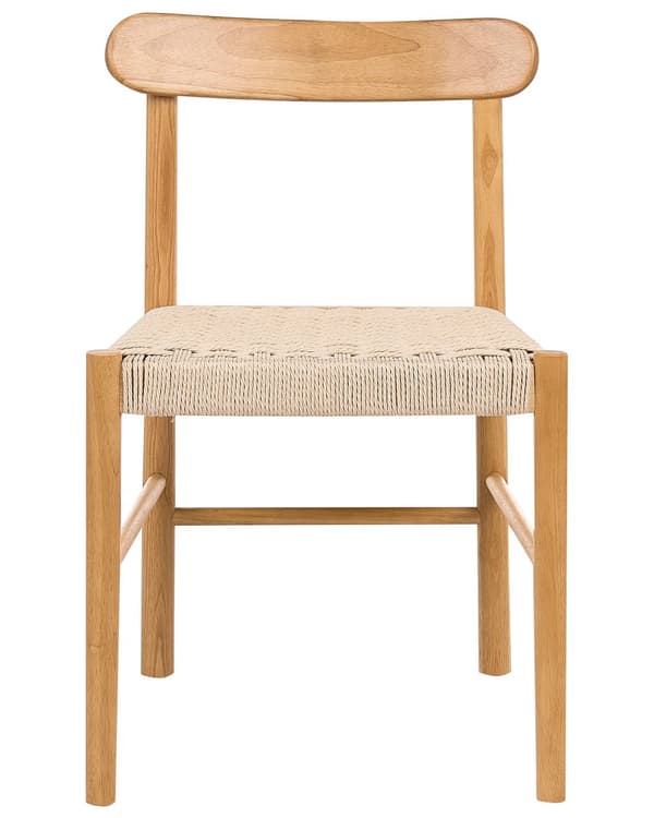 Sett med 2 Spisestoler Brunt og Beige Gummitre Ramme Papirsnor Seter Armløs Retro Stil Spisestue