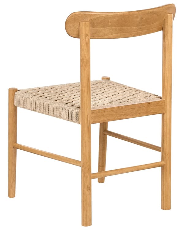 Sett med 2 Spisestoler Brunt og Beige Gummitre Ramme Papirsnor Seter Armløs Retro Stil Spisestue