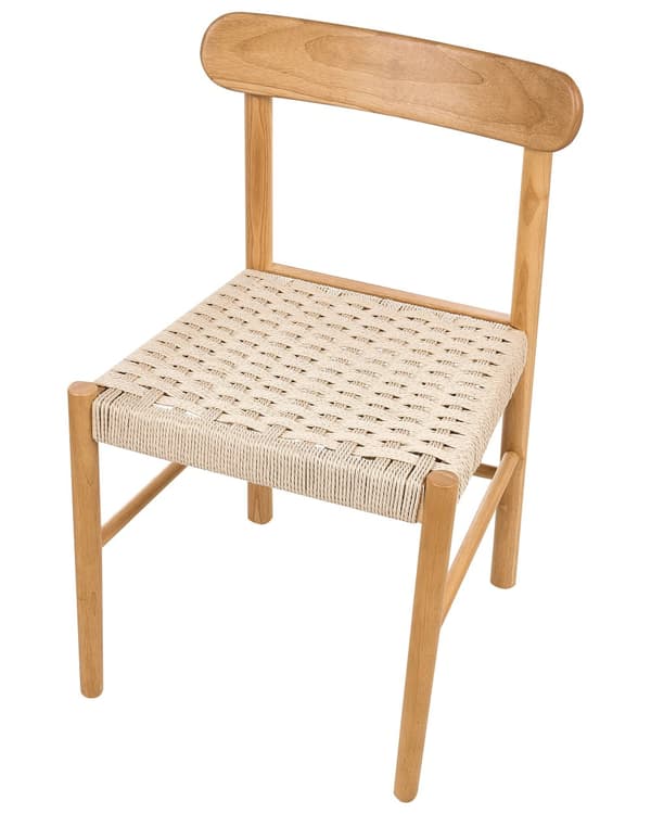 Sett med 2 Spisestoler Brunt og Beige Gummitre Ramme Papirsnor Seter Armløs Retro Stil Spisestue