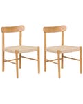 Miniatyrbilde 1 av 9: Sett med 2 Spisestoler Brunt og Beige Gummitre Ramme Papirsnor Seter Armløs Retro Stil Spisestue