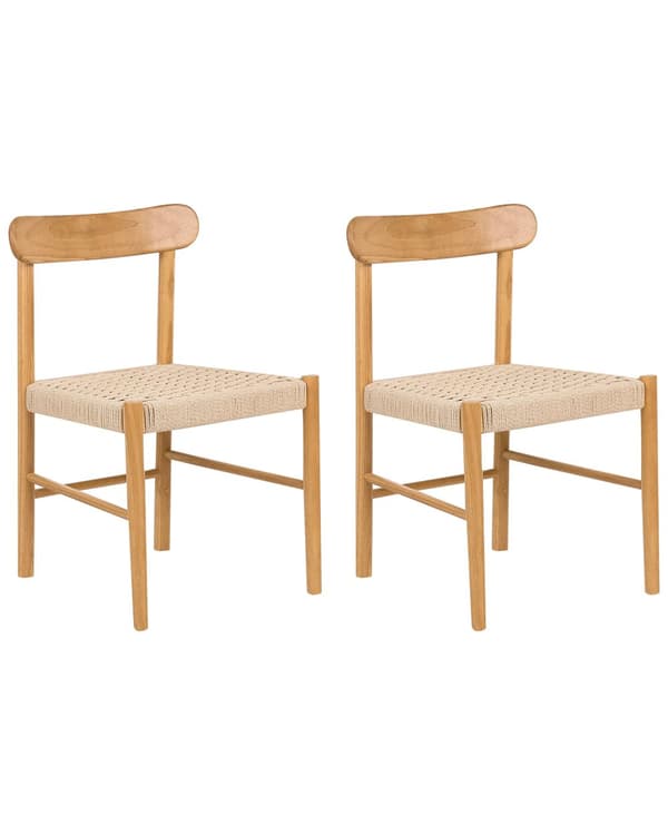 Sett med 2 Spisestoler Brunt og Beige Gummitre Ramme Papirsnor Seter Armløs Retro Stil Spisestue