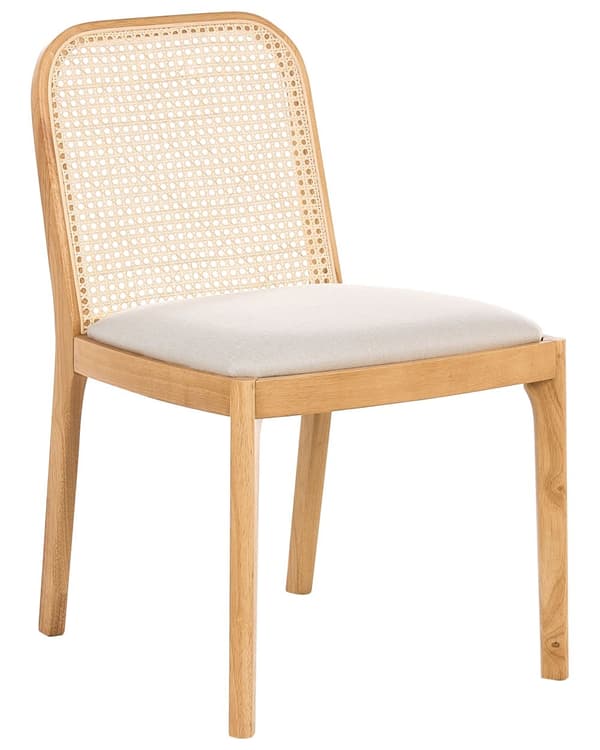 Sett med 2 Spisestoler Lysebrun Polyester Sete Rotting Ryggstøtte Gummi Tre Ramme Wiener Flette Armløs